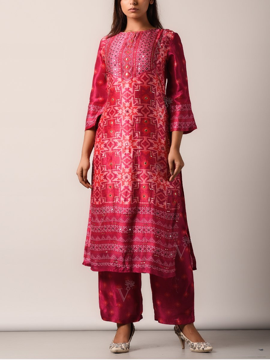 Pink Silk Highlighted Suit Set