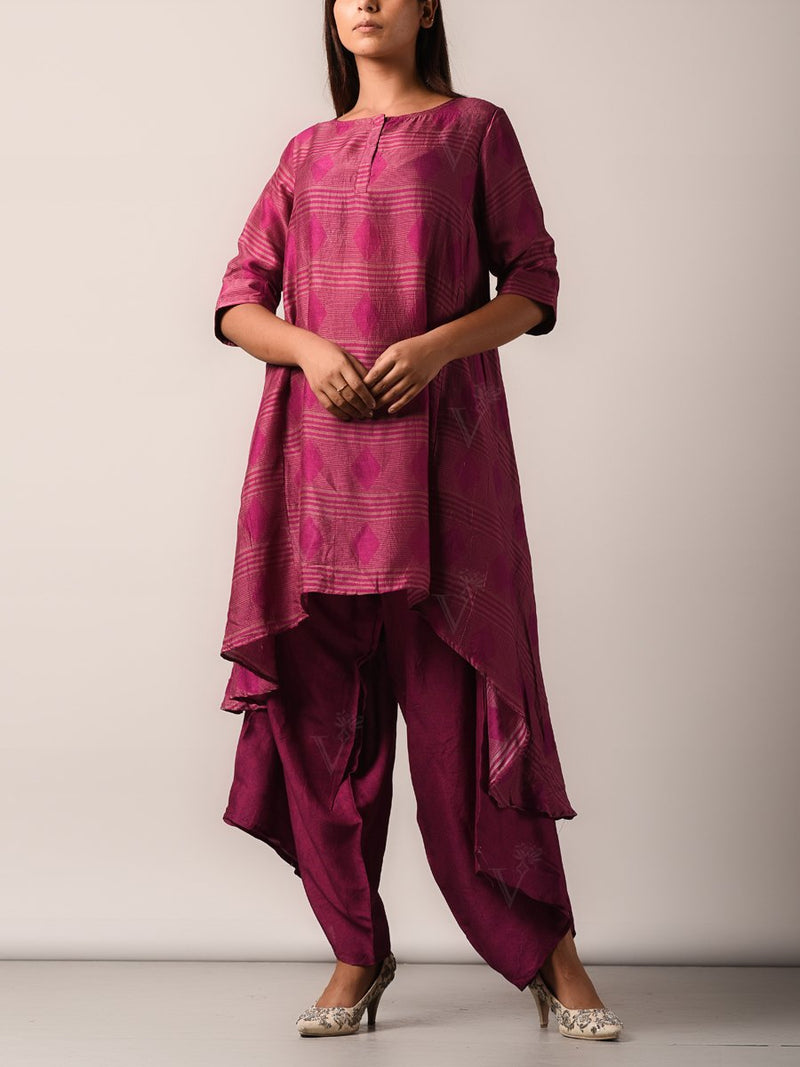 Kurta set, Kurta, Asymmetric, Silk, Printed, Silk pant set, Geometrical, Light weight