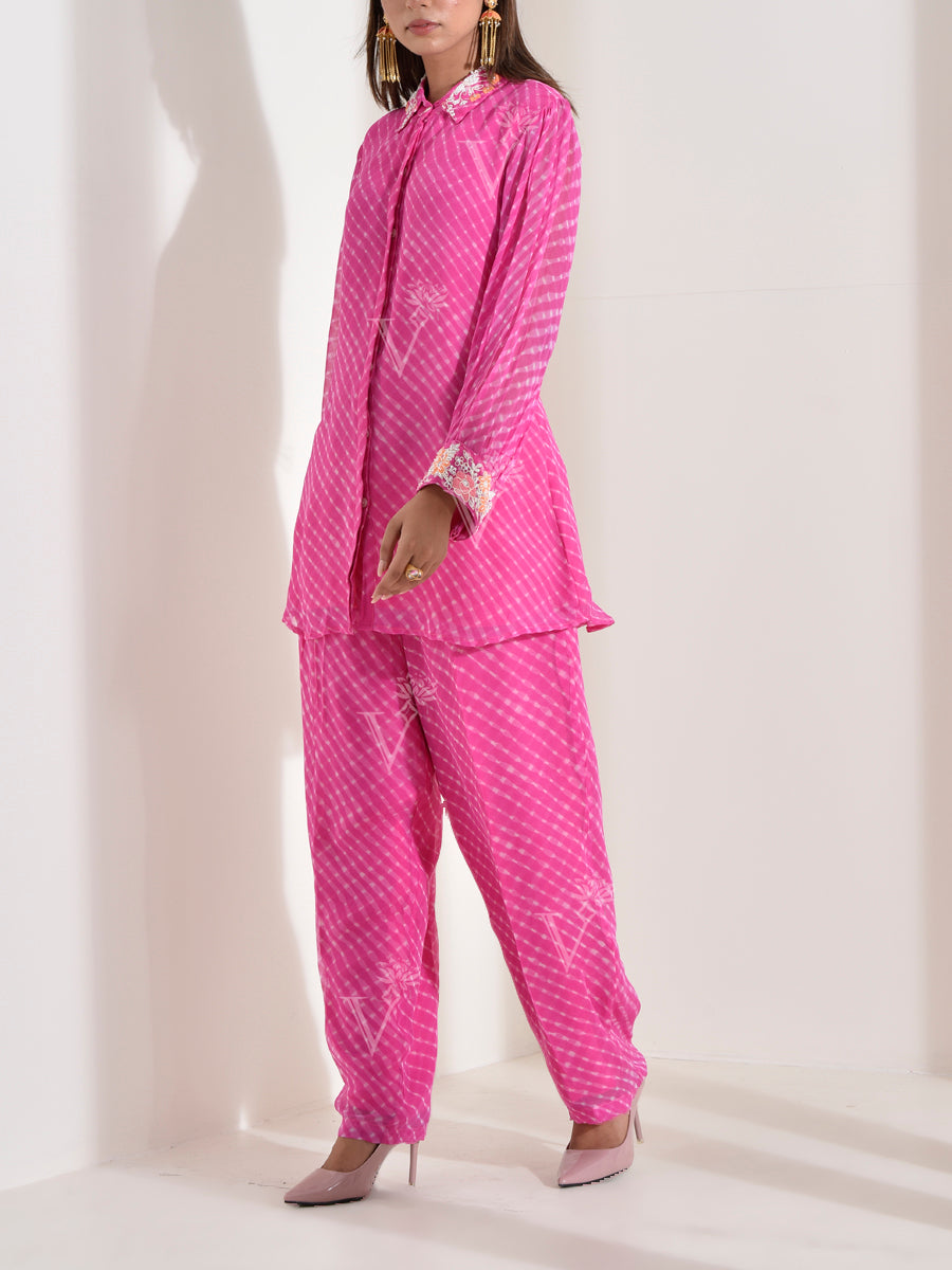 Pink Georgette Embroidered Co-ord Set