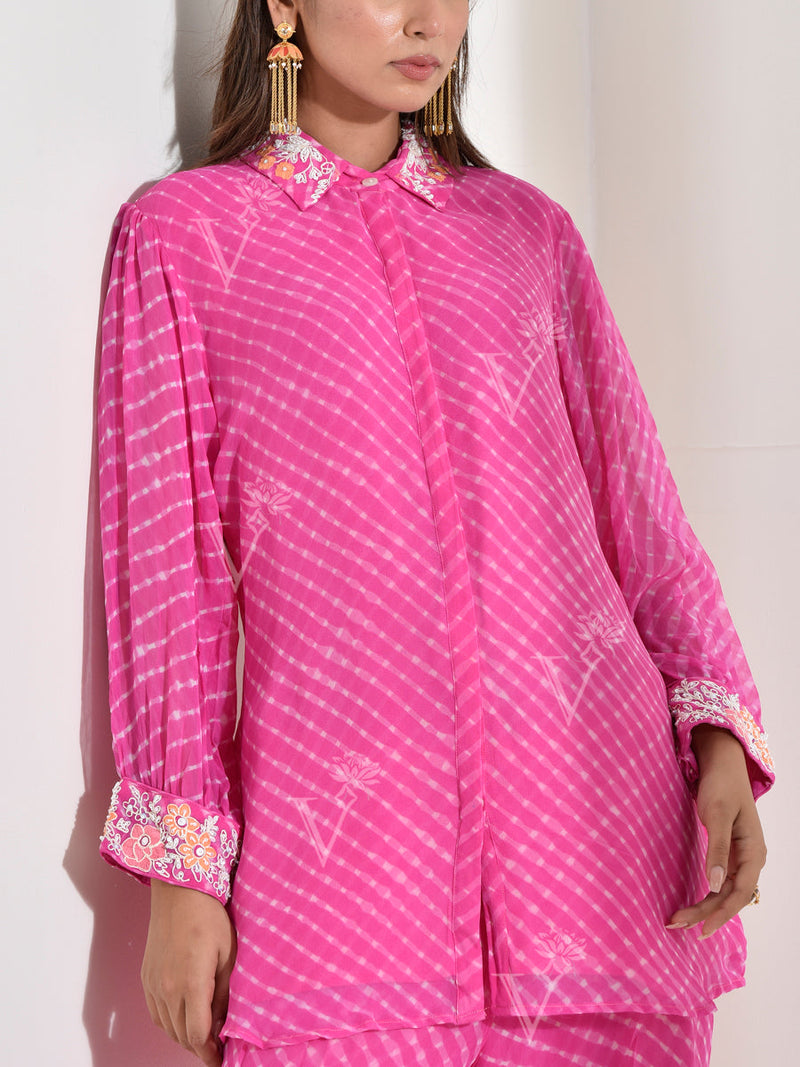 Pink Georgette Embroidered Co-ord Set