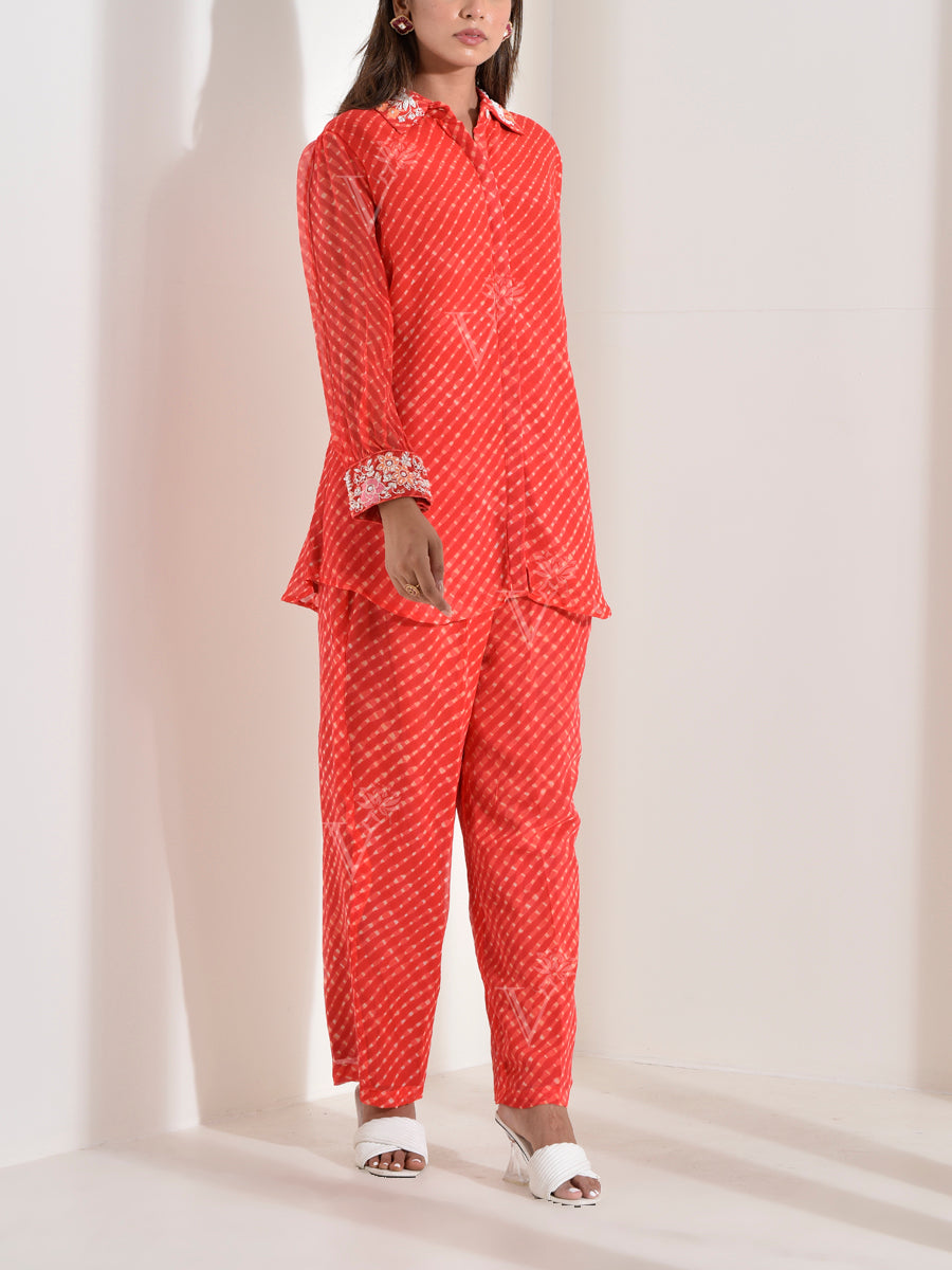 Red Georgette Embroidered Co-ord Set
