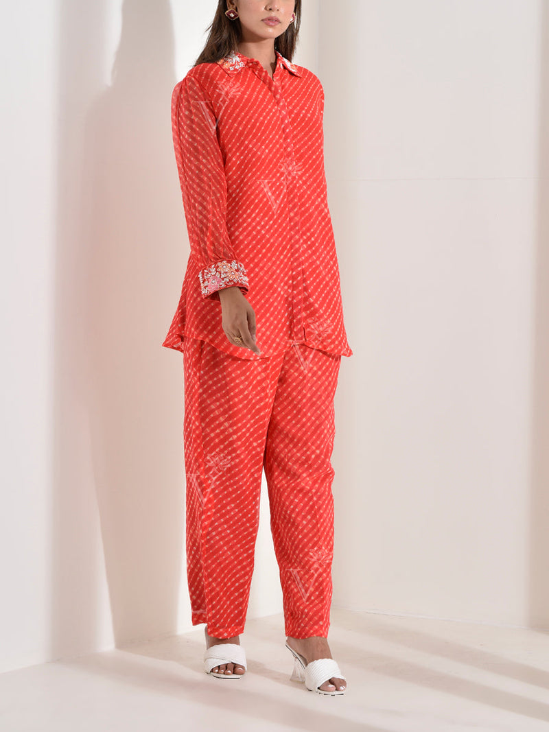 Red Georgette Embroidered Co-ord Set