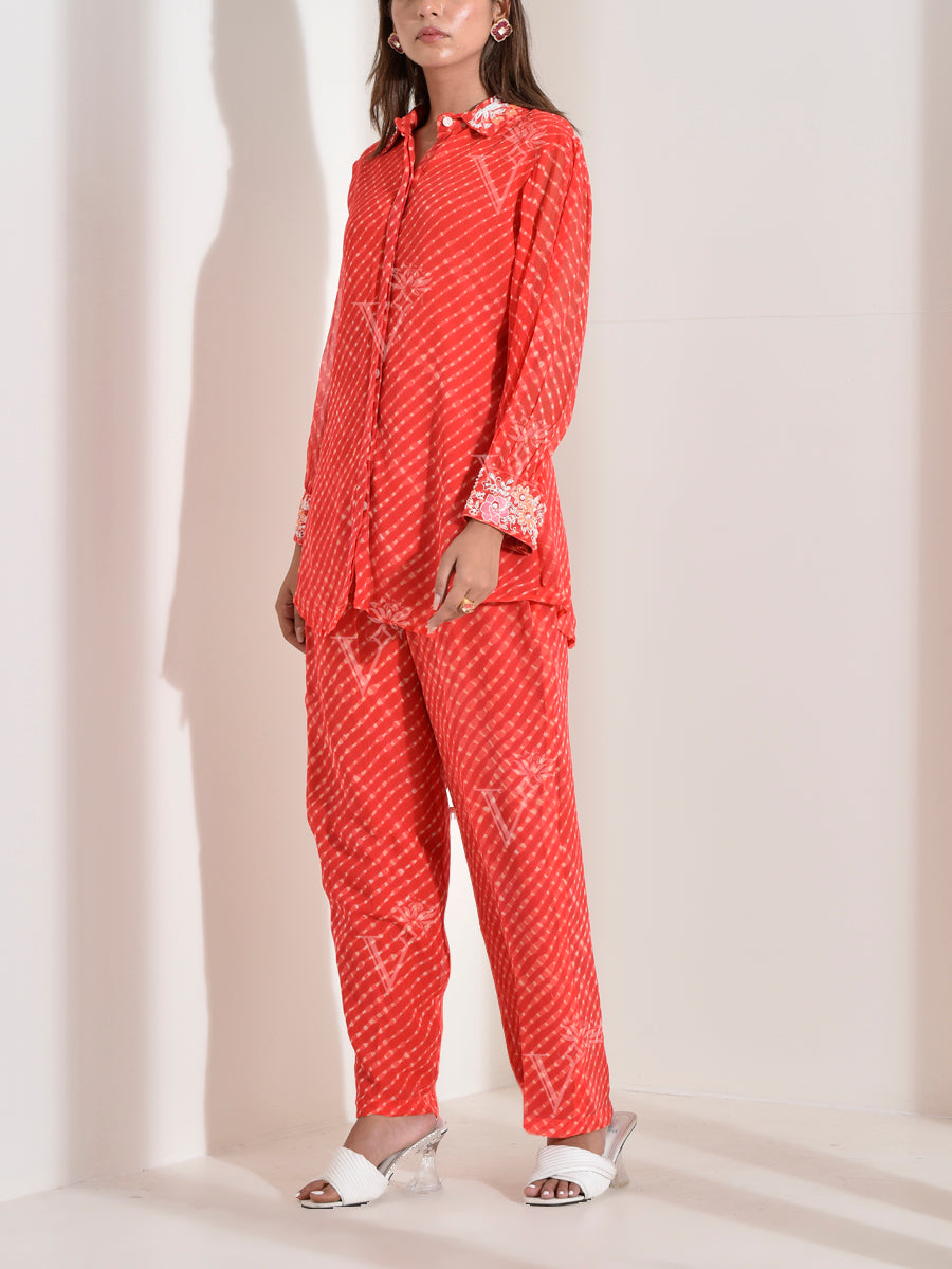 Red Georgette Embroidered Co-ord Set