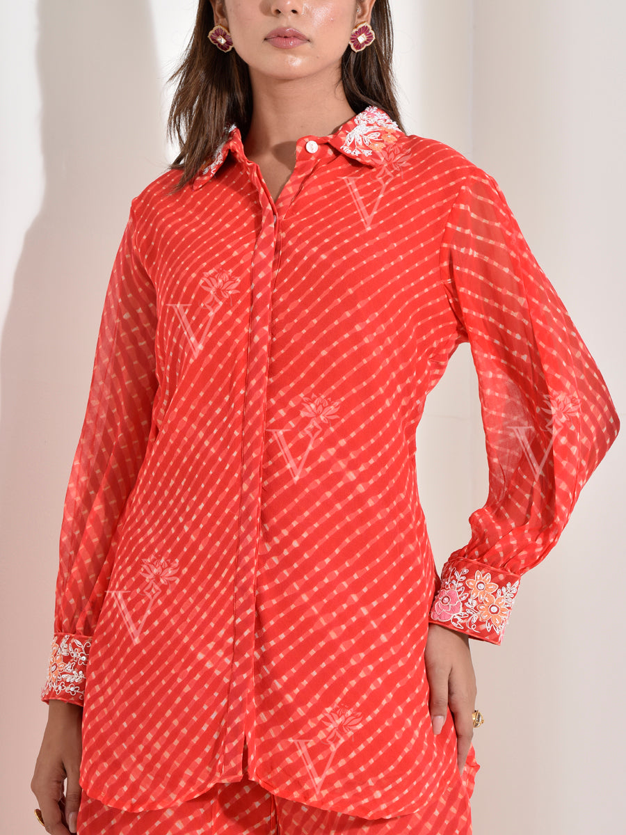 Red Georgette Embroidered Co-ord Set