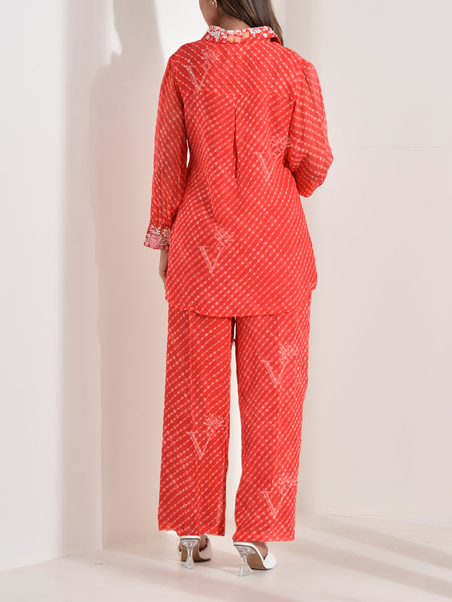 Red Georgette Embroidered Co-ord Set