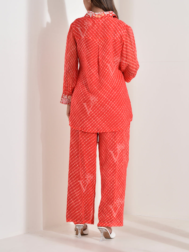 Red Georgette Embroidered Co-ord Set