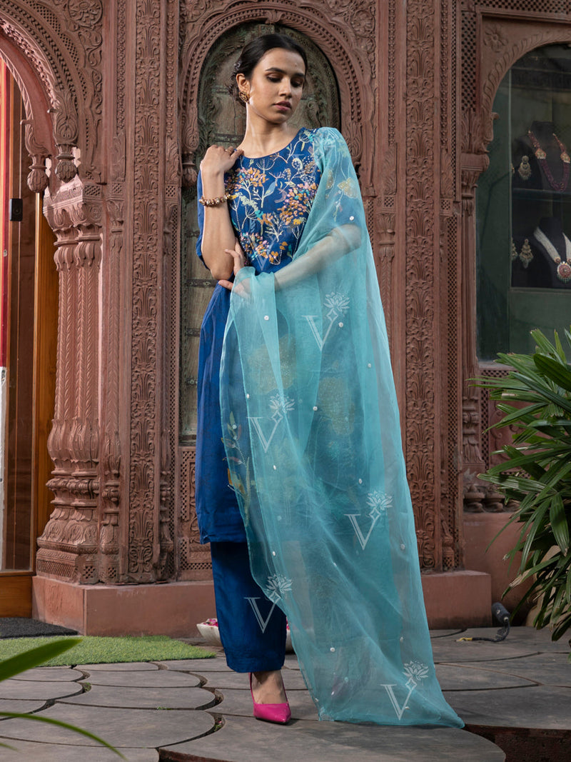 Blue Vasansi Silk Embroidered Suit Set