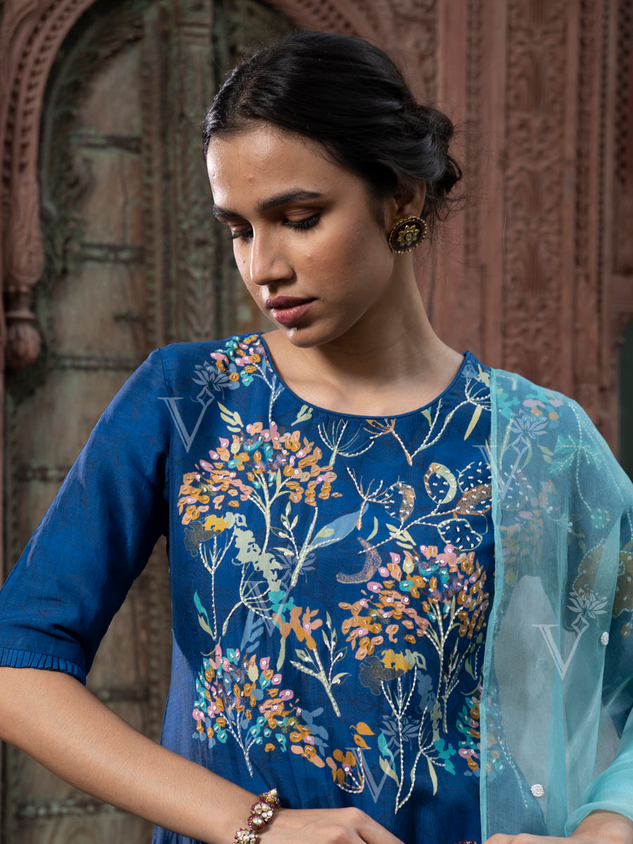 Blue Vasansi Silk Embroidered Suit Set