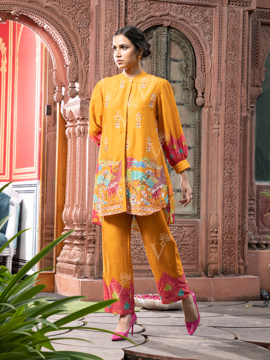Yellow Vasansi Silk Embroidered Co-ord Set