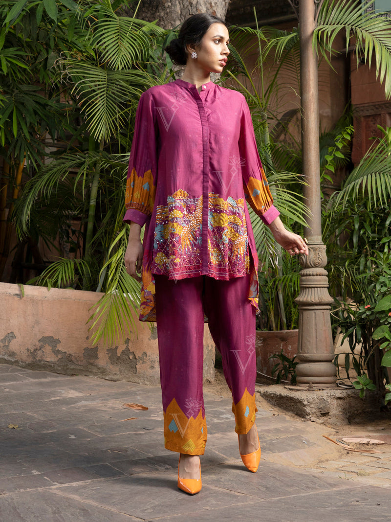 Wine Vasansi Silk Co-ord Set