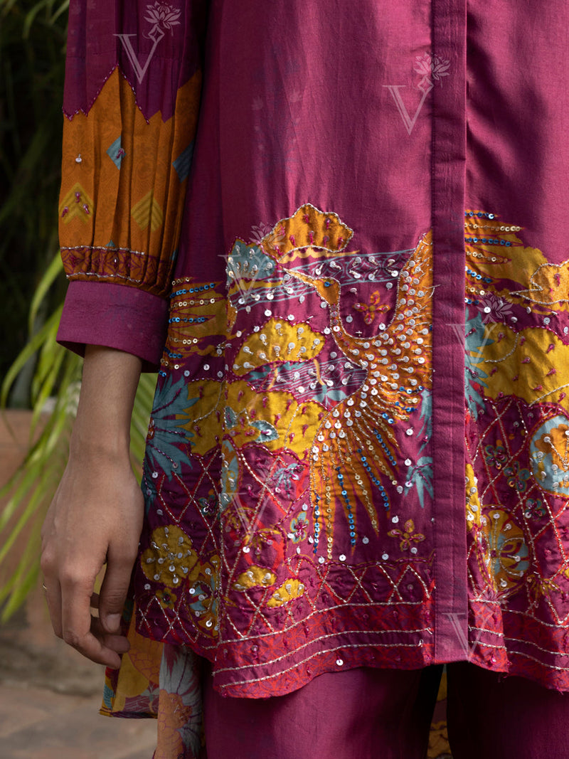 Wine Vasansi Silk Co-ord Set
