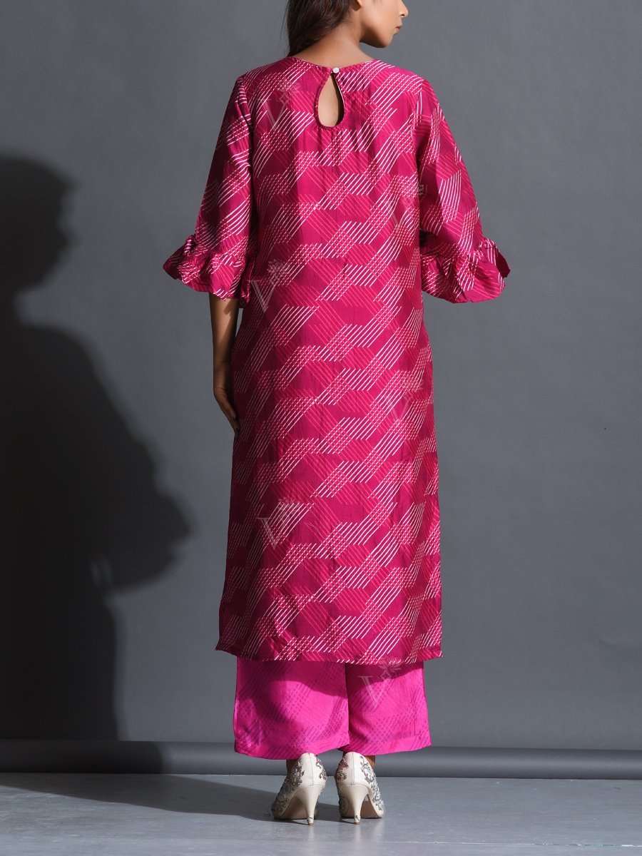 Pink Printed Silk Suit Set