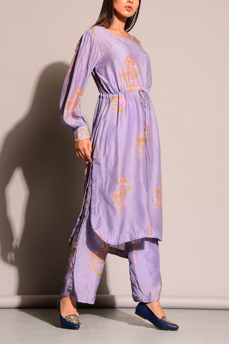 Prined Mauve Cotton Silk Co-ord set