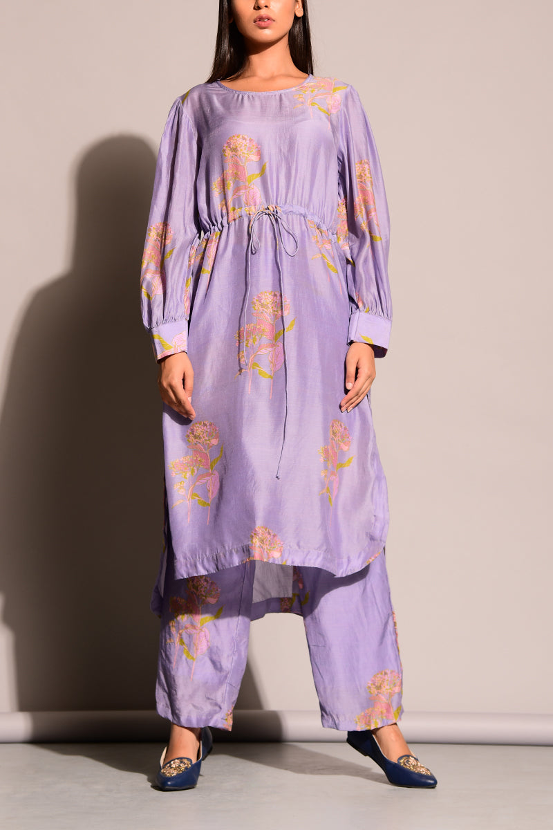 Prined Mauve Cotton Silk Co-ord set