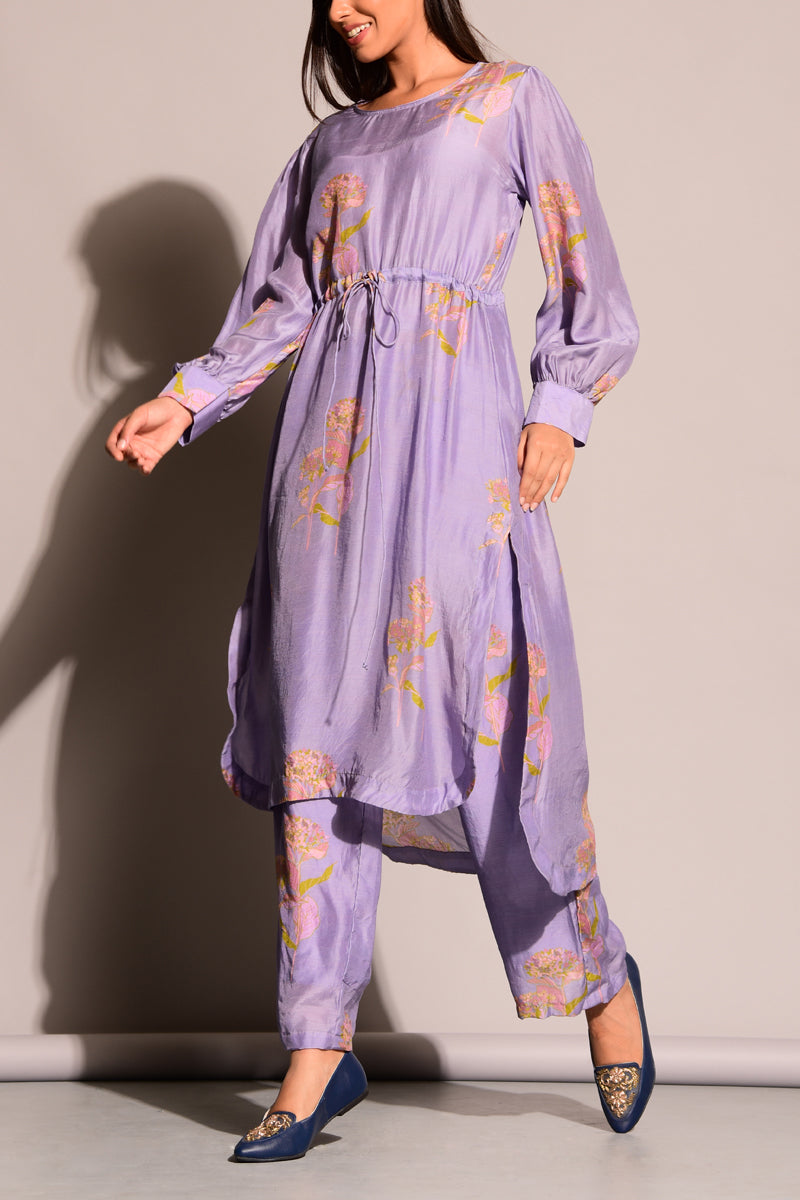 Prined Mauve Cotton Silk Co-ord set