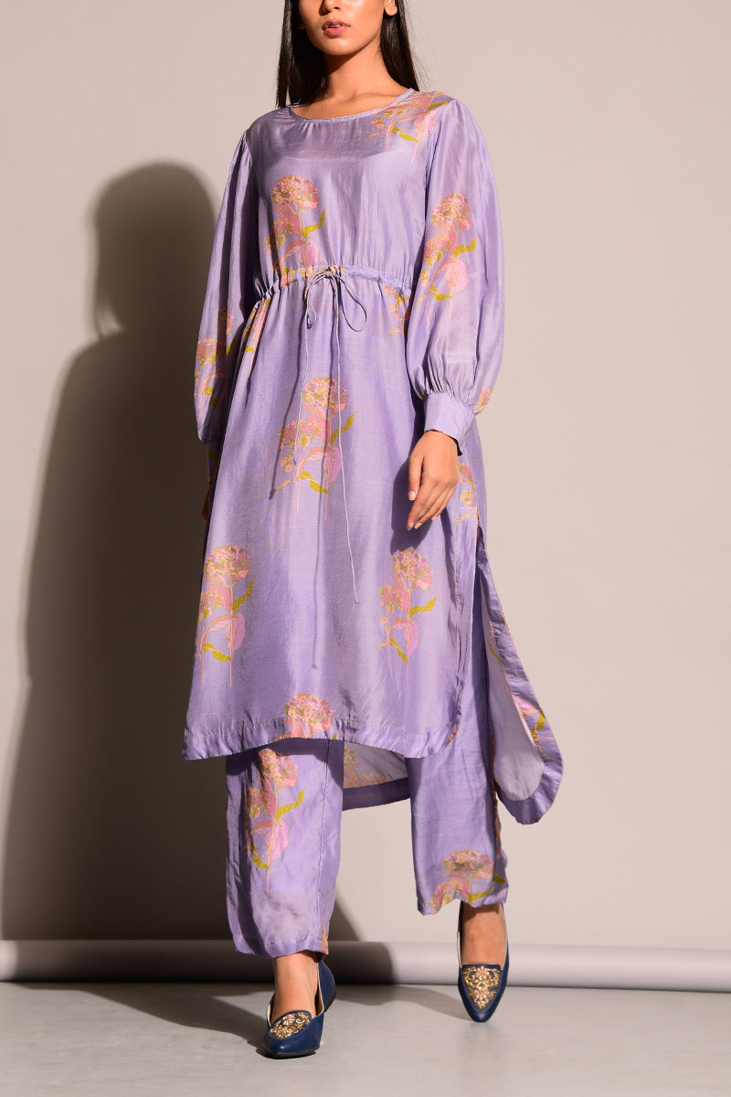 Prined Mauve Cotton Silk Co-ord set