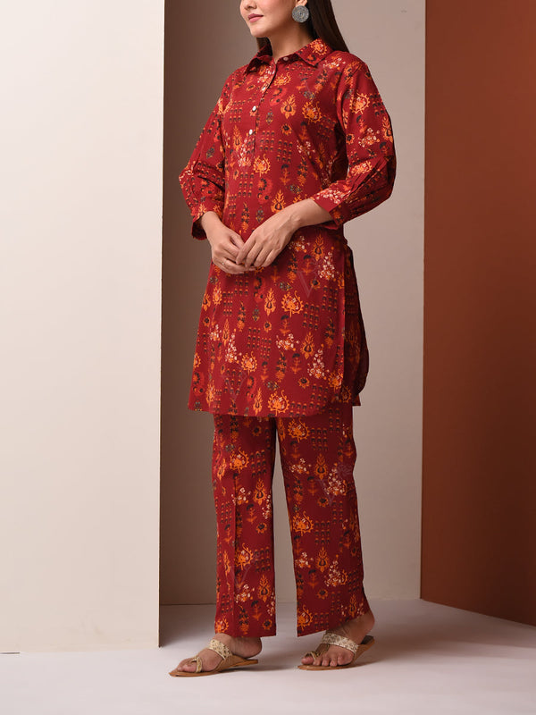 Maroon Cotton Pant Set