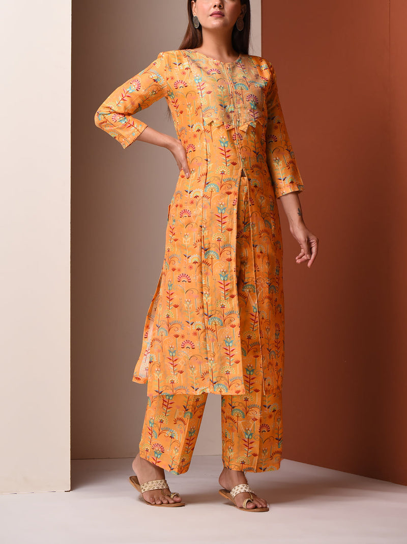 Mustard Chanderi Kurta and Pant Set