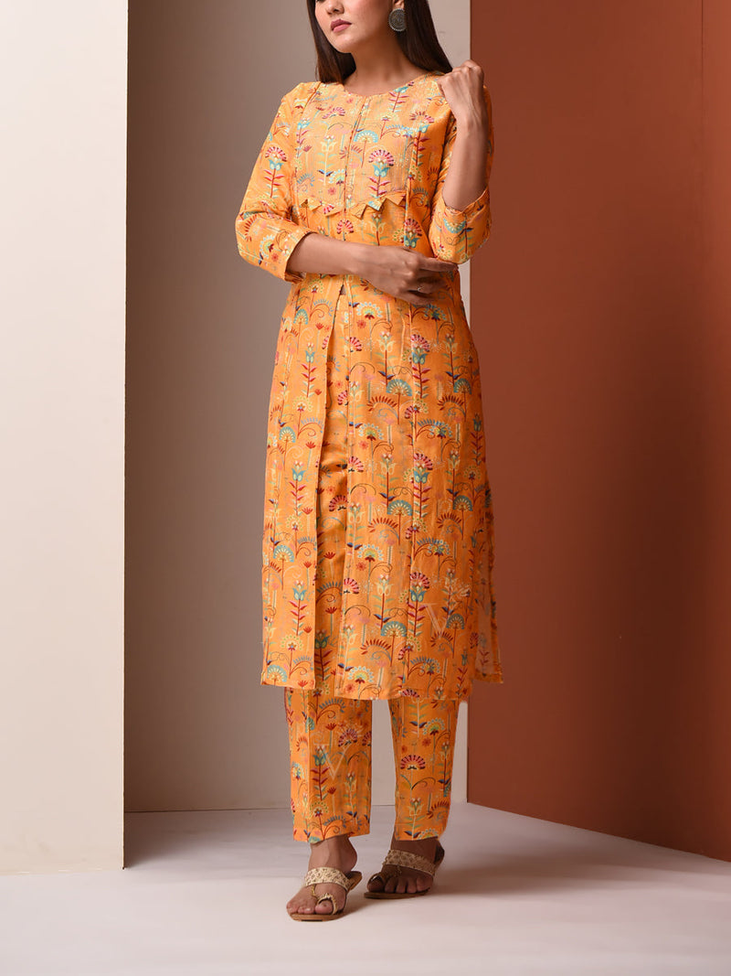 Mustard Chanderi Kurta and Pant Set