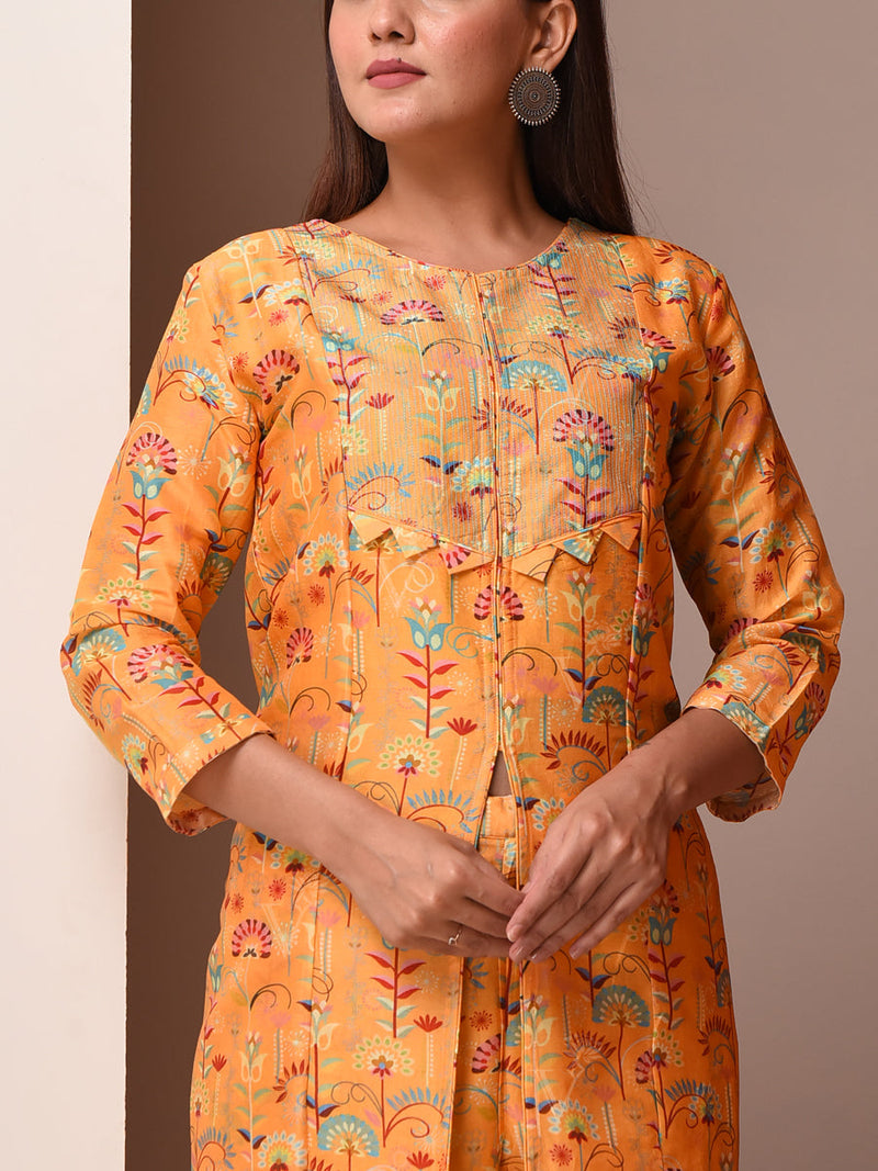 Mustard Chanderi Kurta and Pant Set