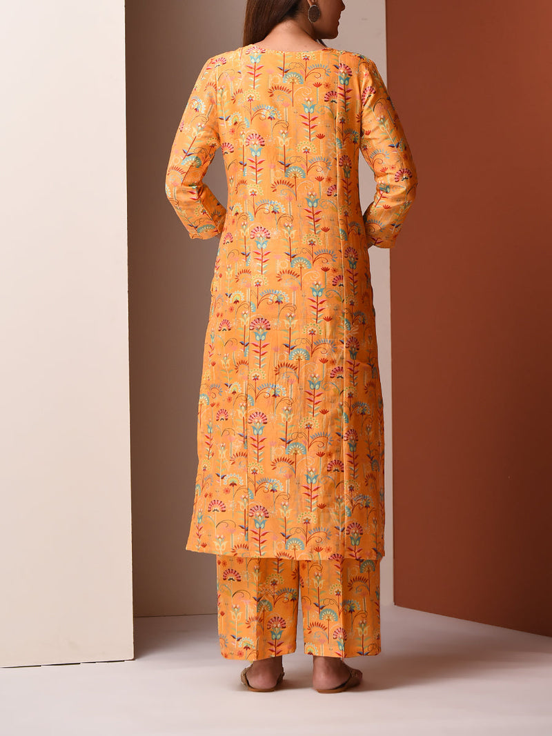 Mustard Chanderi Kurta and Pant Set