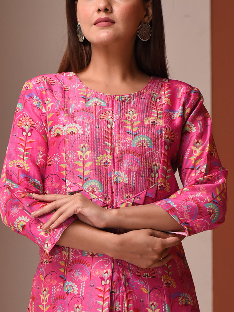 Pink Chanderi Kurta and Pant Set