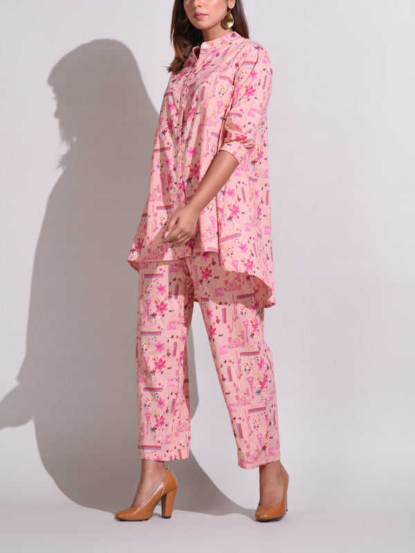 Peach Handcrafted Cotton Pant Set