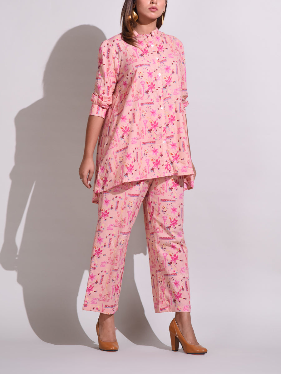 Peach Handcrafted Cotton Pant Set
