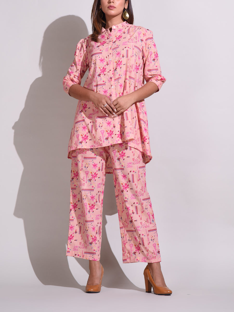 Peach Handcrafted Cotton Pant Set