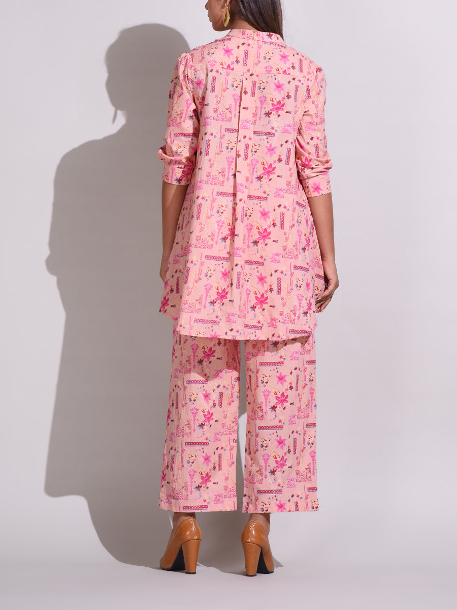 Peach Handcrafted Cotton Pant Set
