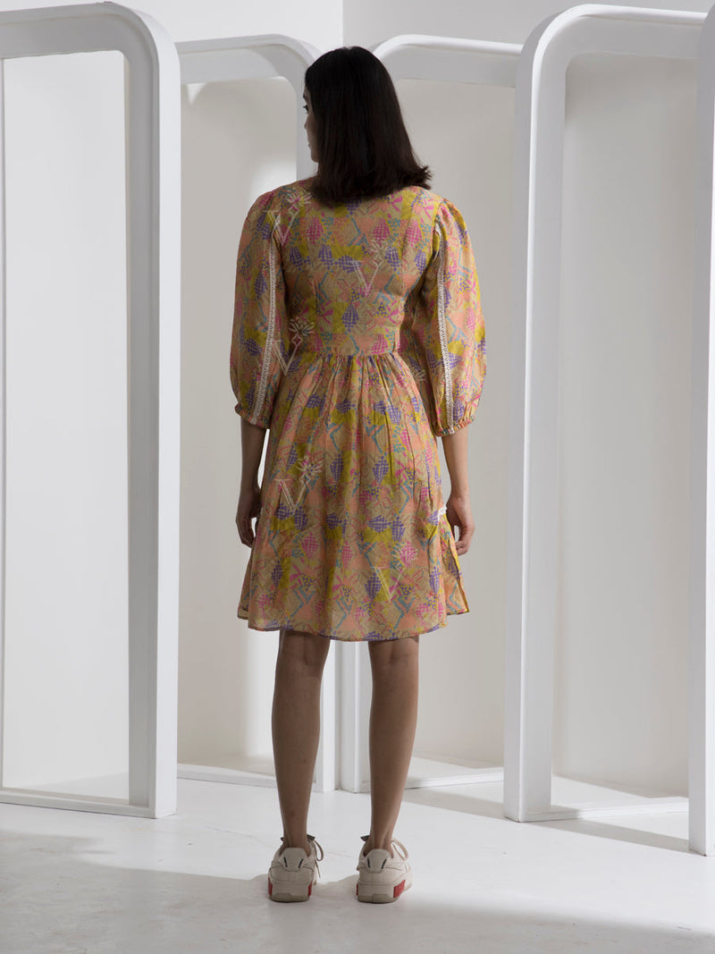 Caramel Abstract Print Knee Length Dress