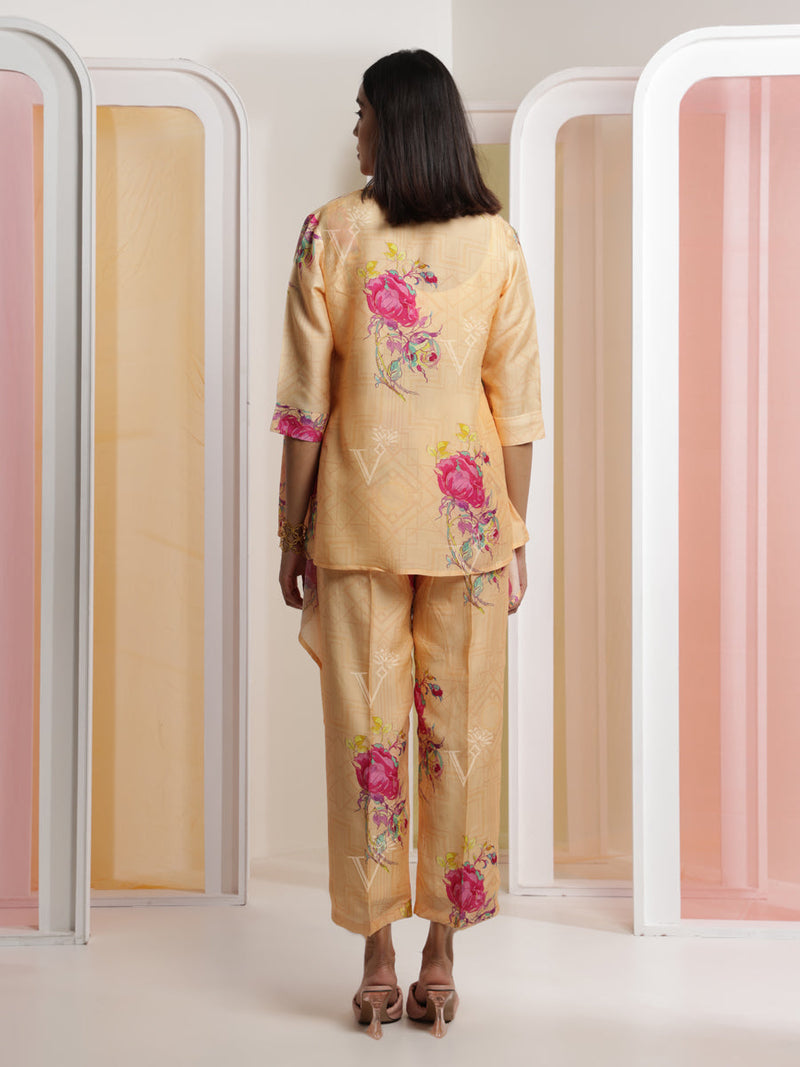 Peach Silk Crop top and Pant Set