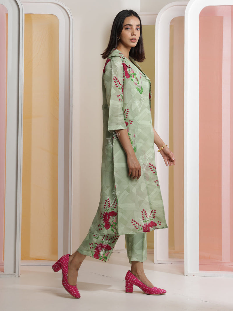 Light Green Silk Crop top and Pant Set