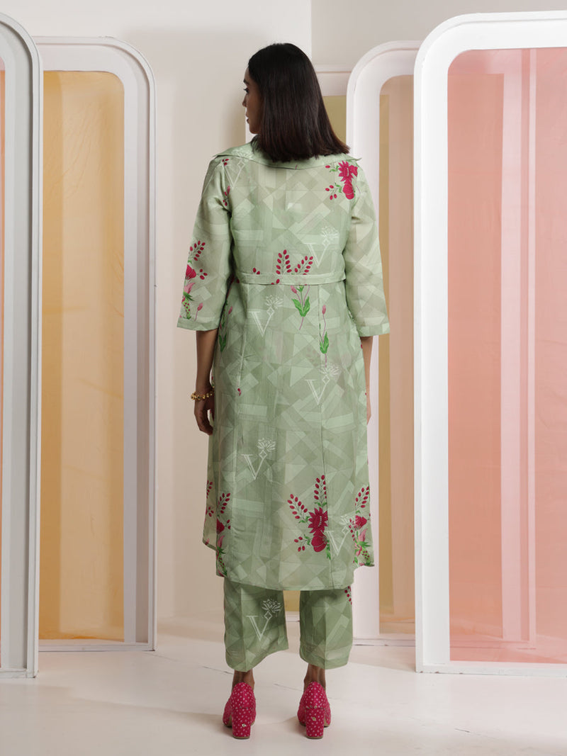 Light Green Silk Crop top and Pant Set