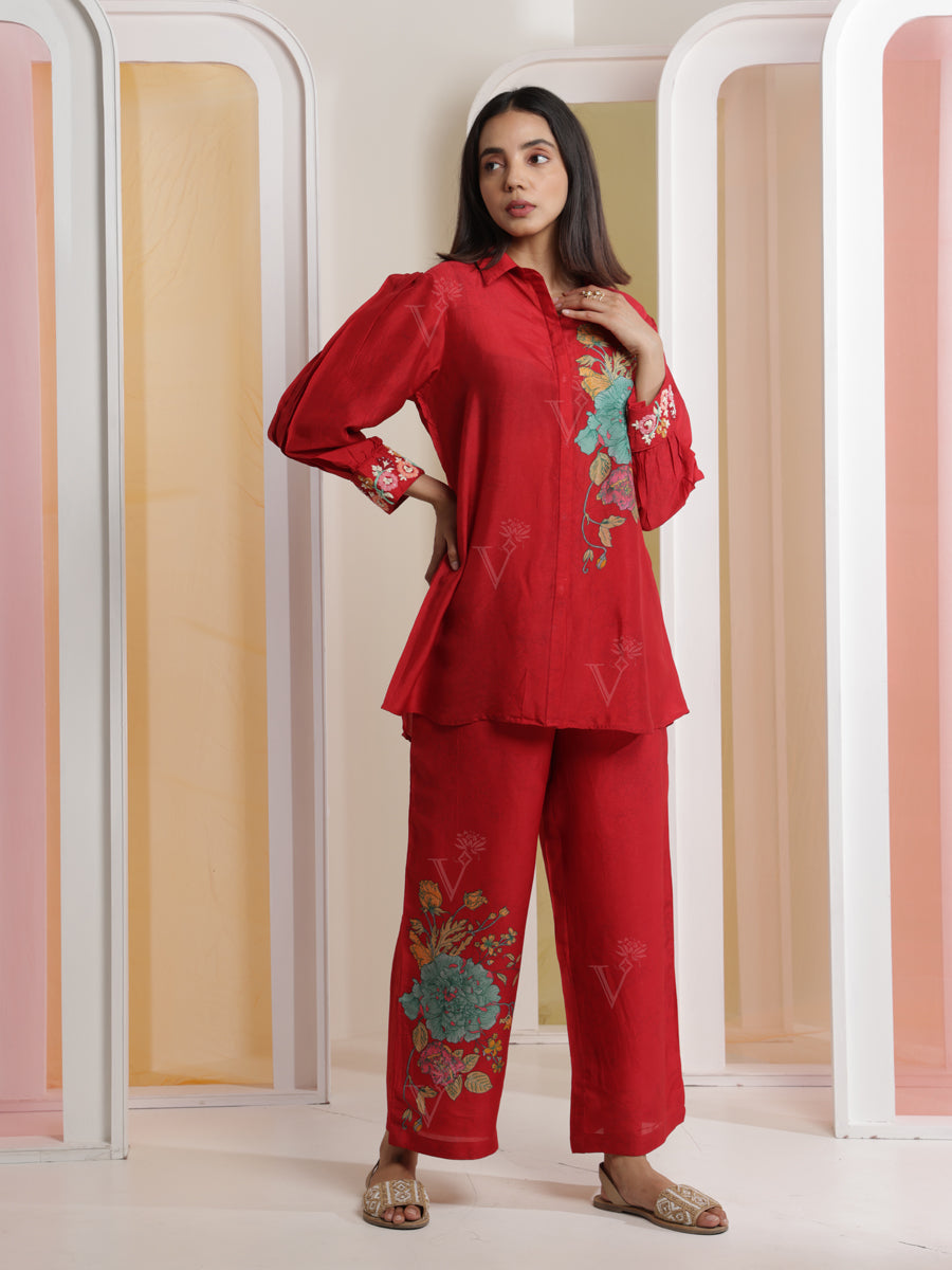 Red Silk Co-ord Set