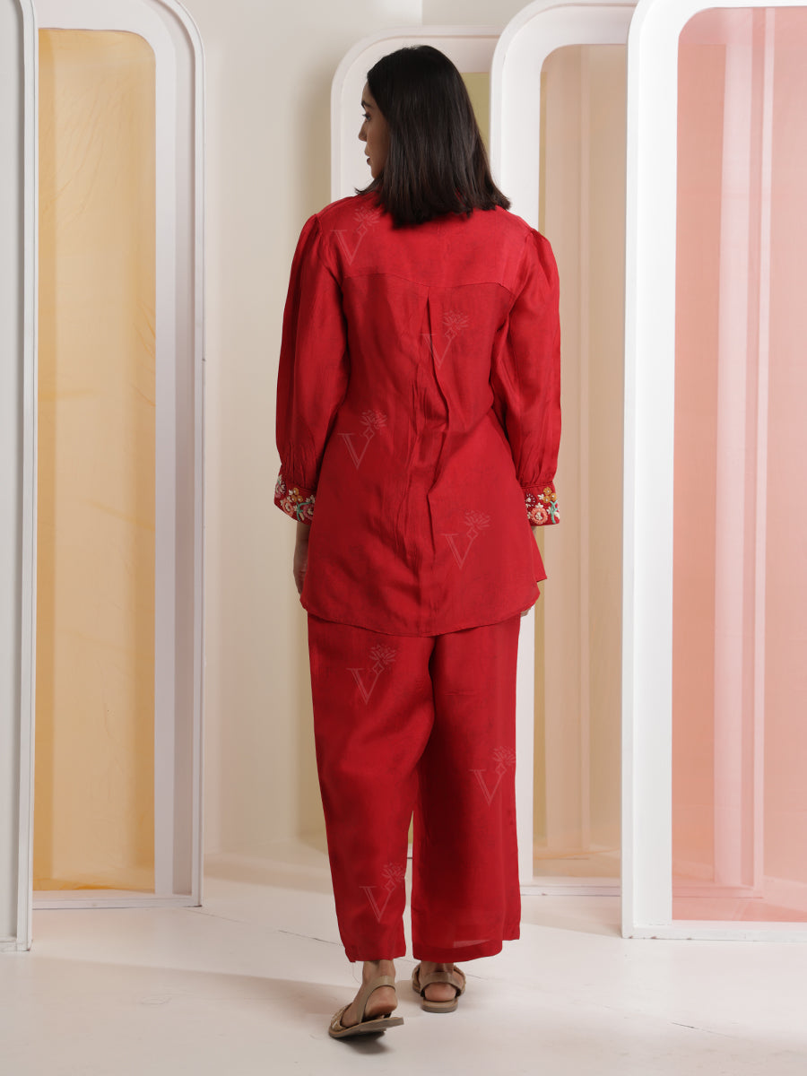 Red Silk Co-ord Set