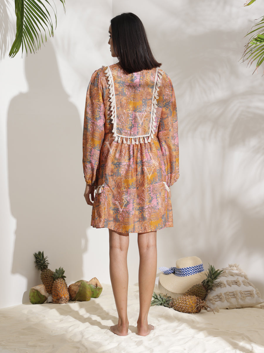 Caramel Abstract Printed Knee Length Dress