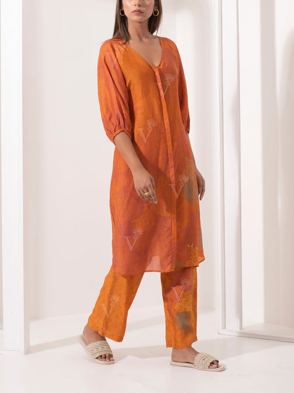 Orange Silk Pant Set