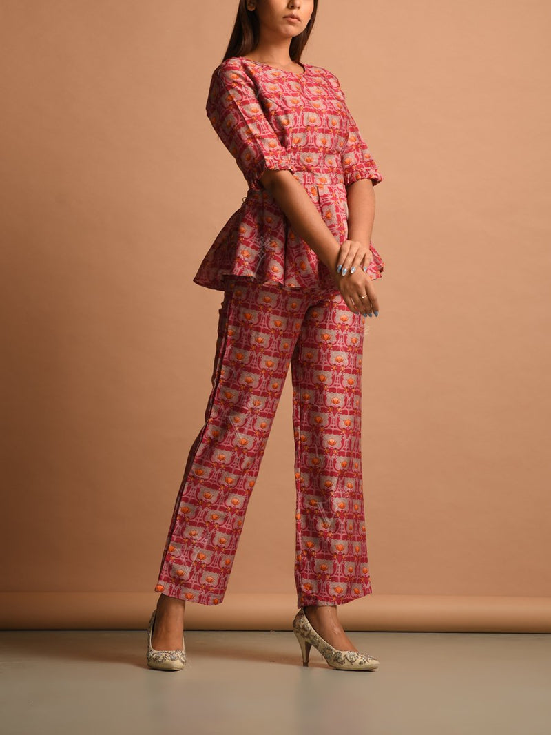 Pink Silk Printed Pant Set