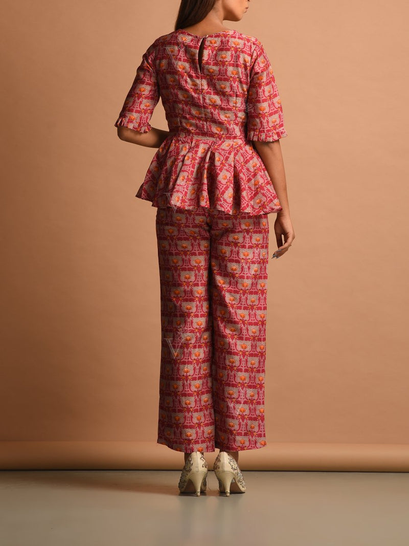 Pink Silk Printed Pant Set