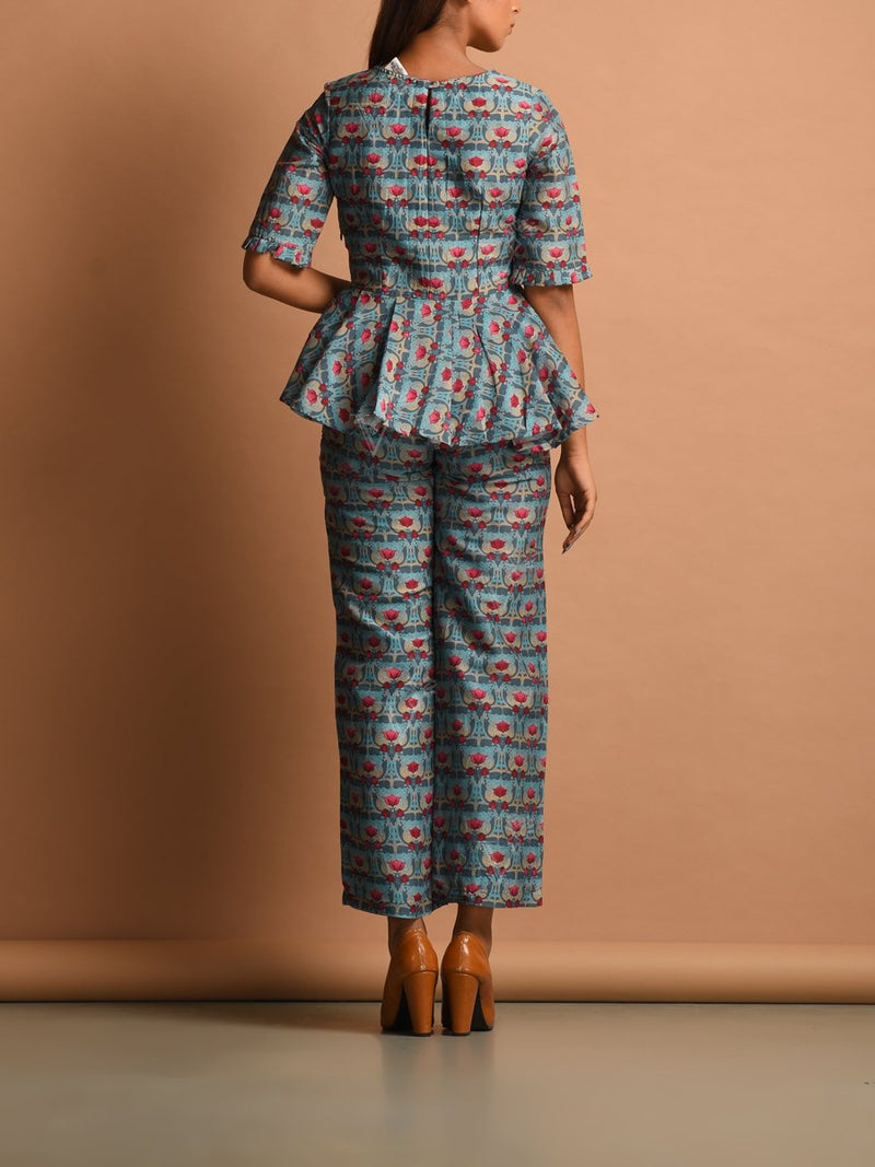 Blue Silk Printed Co-ord Set