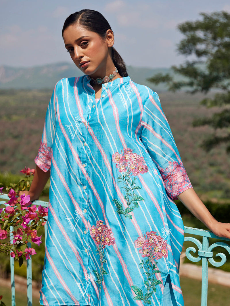 Sky Blue Leheriya Co-ord Set
