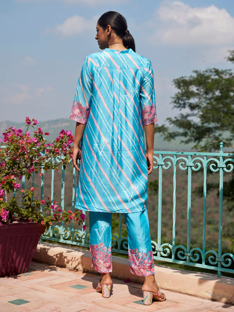 Sky Blue Leheriya Co-ord Set