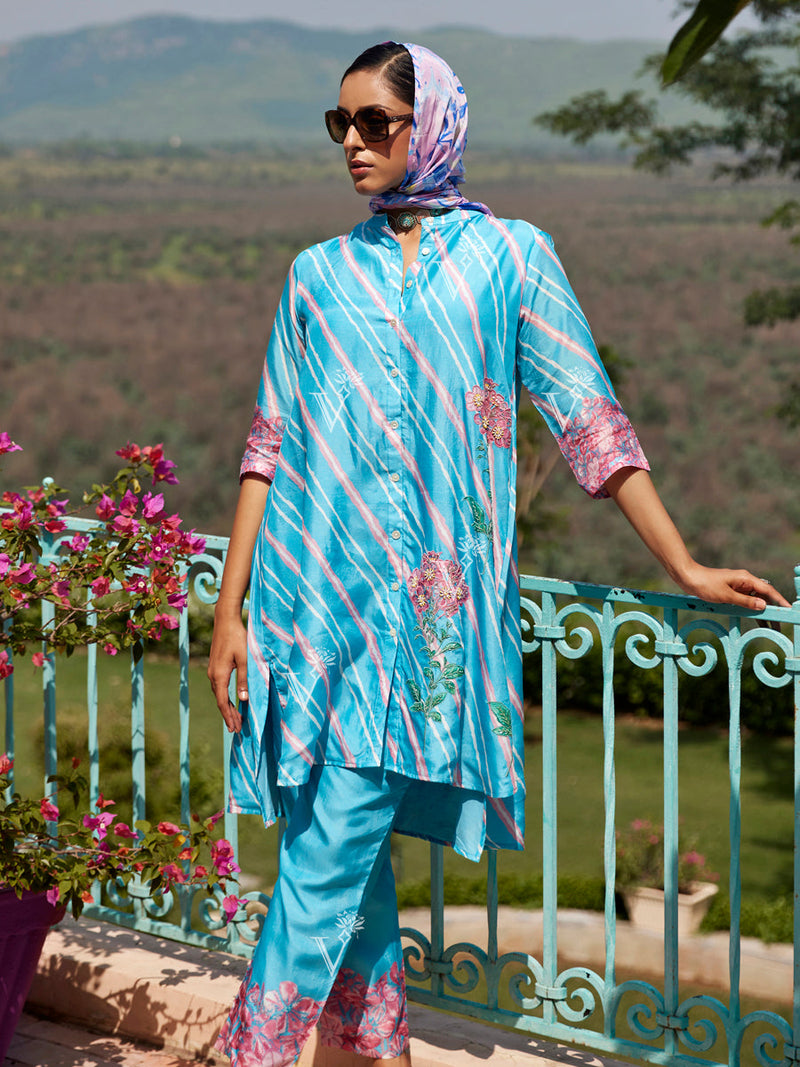 Sky Blue Leheriya Co-ord Set