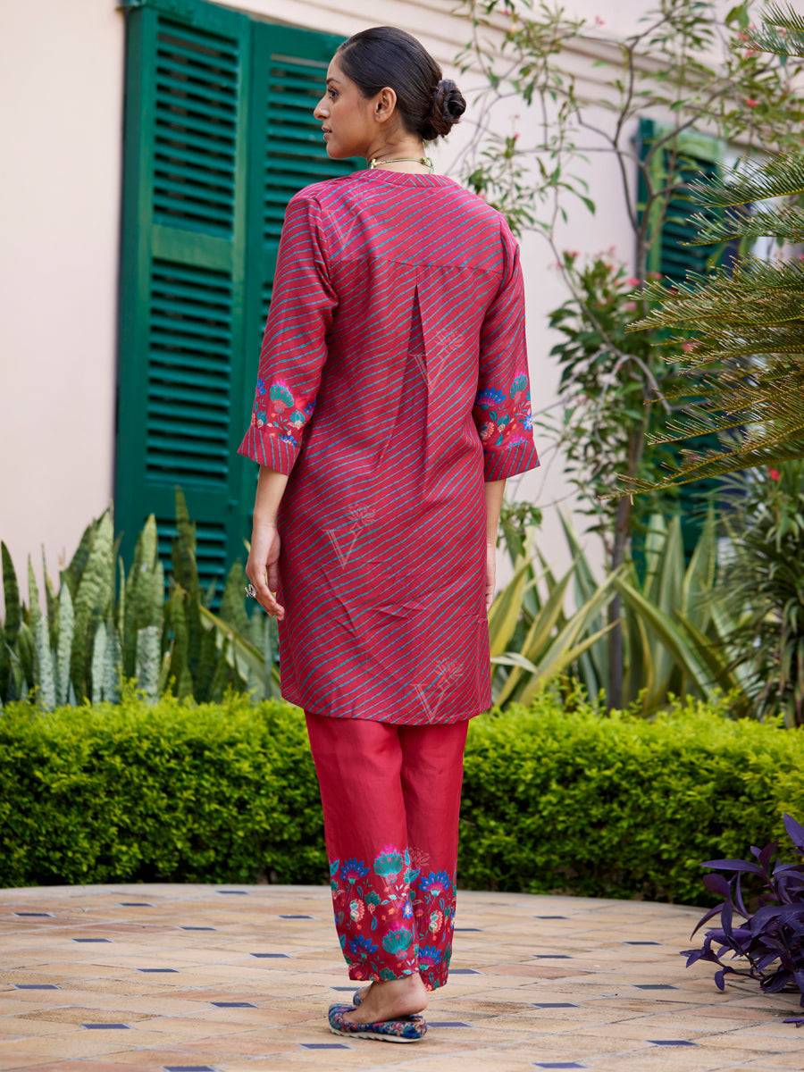 Red Leheriya Silk Co-ord Set