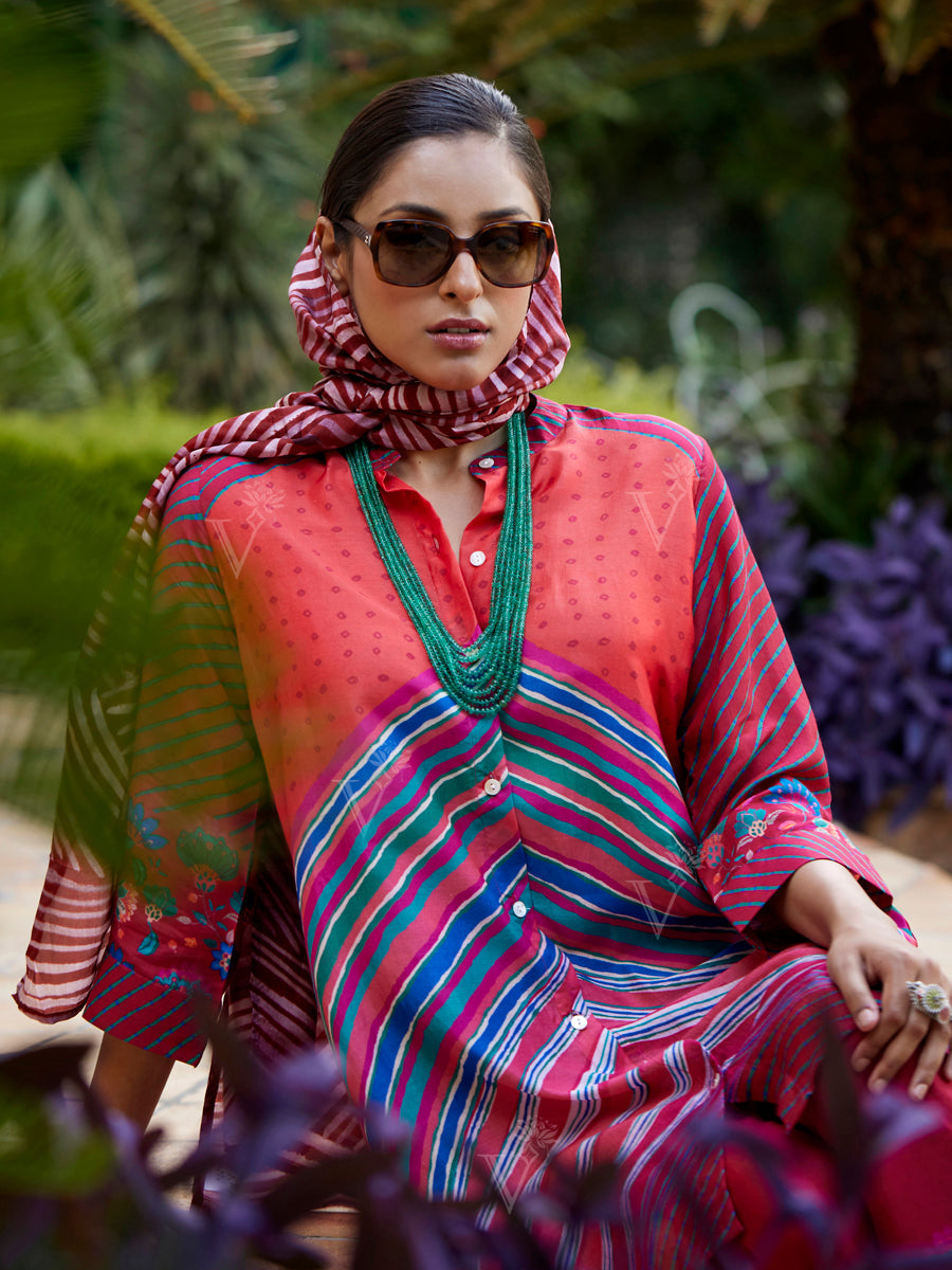 Red Leheriya Silk Co-ord Set